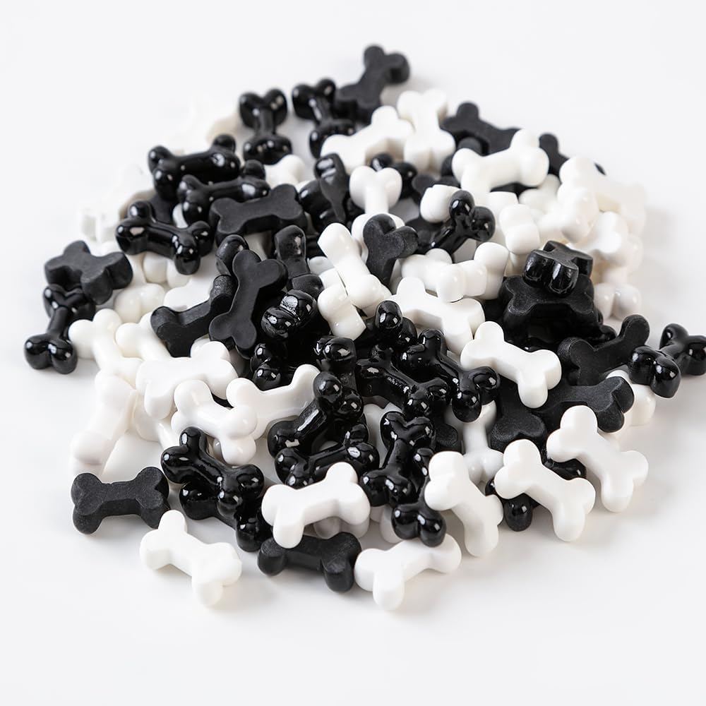 100 piezas de mini huesos de esqueleto de Halloween de resina negro y blanco mini huesos falsos de Halloween, decoración de mesa para manualidades,