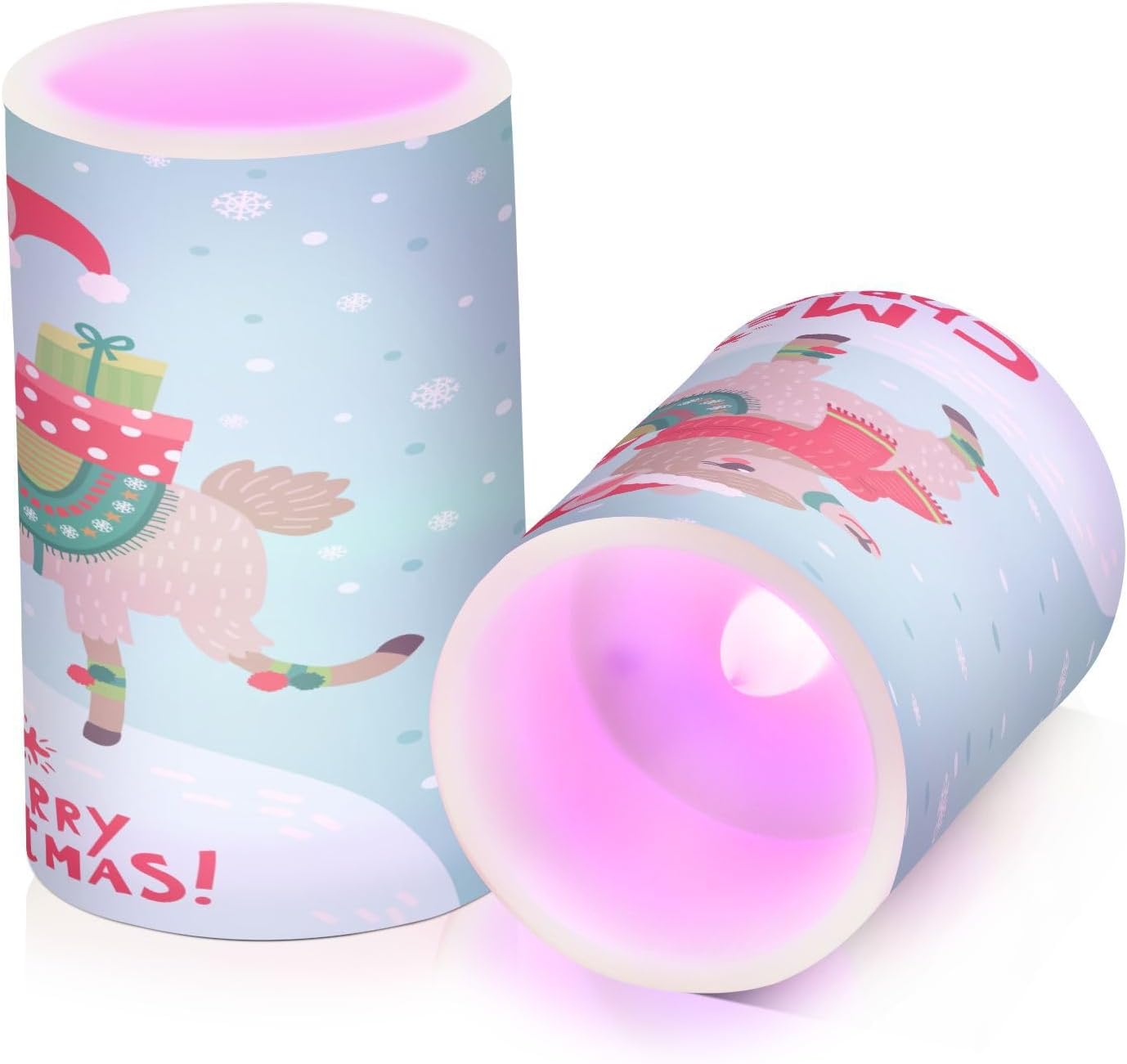 Merry Christmas Llama Gift Flameless Candles with Remote Timers Winter Snowflake Pillar Candles for Bedroom Bathroom Outdoor Party Garden Ambient