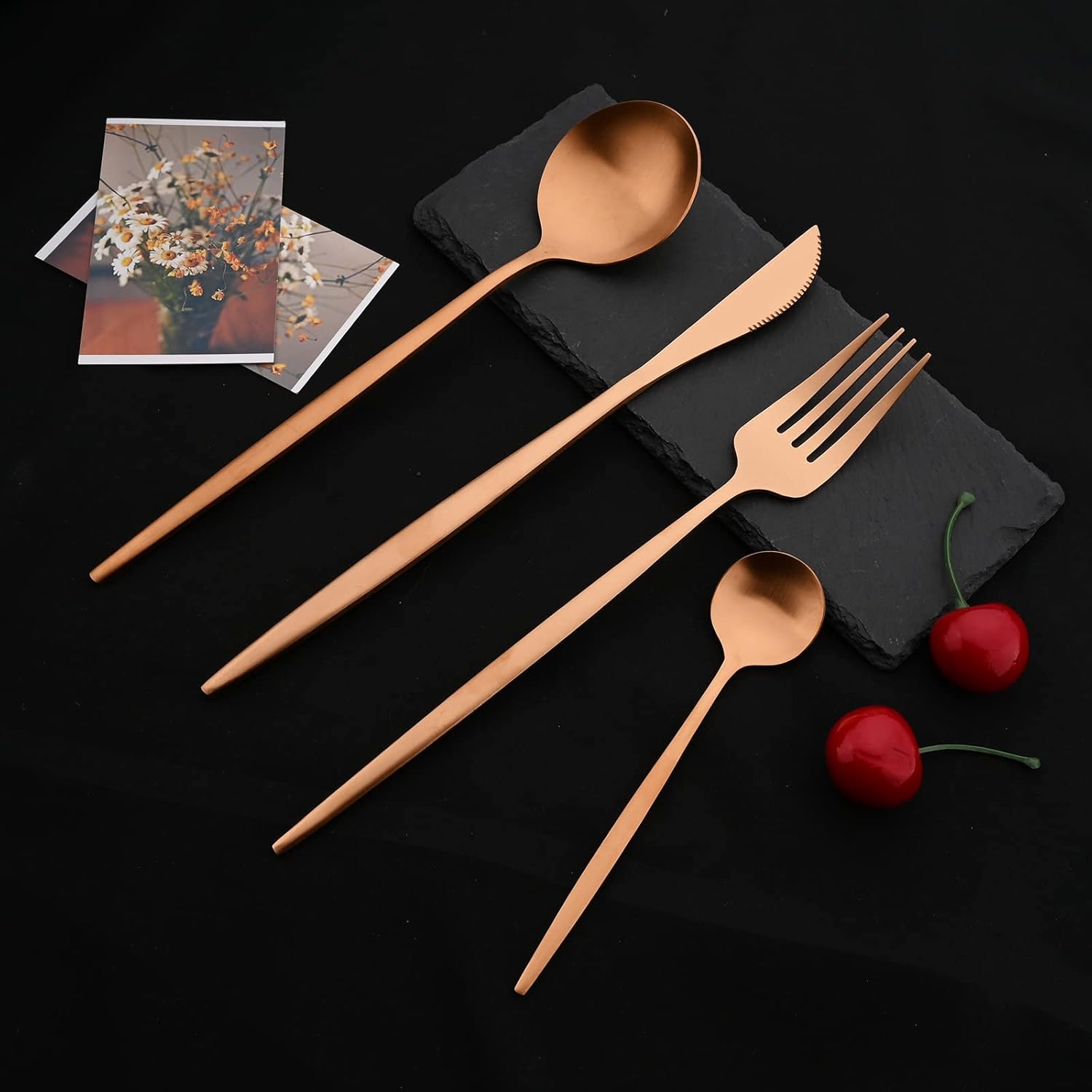 JASHII Juego de cubiertos de regalo, juego de cubiertos de acero inoxidable de 24 piezas, utensilios de cocina, cuchillo, tenedor, cuchara con caja