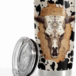SANDJEST Vaso térmico de acero inoxidable de 20 onzas con diseño de calavera de vaca, taza de viaje para café, regalos para hombres y mujeres, SANDJEST Vaso térmico de acero inoxidable de 20 onzas con diseño de calavera de vaca, taza de viaje para café, regalos para hombres y mujeres,