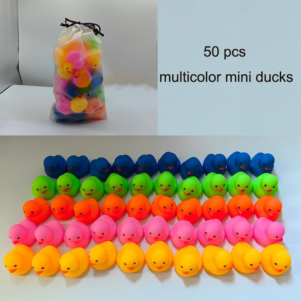 50 piezas de mini patos de goma multicolor para el baño del bebé, niños chillan y flotan pequeños patos de colores a granel para la ducha de los