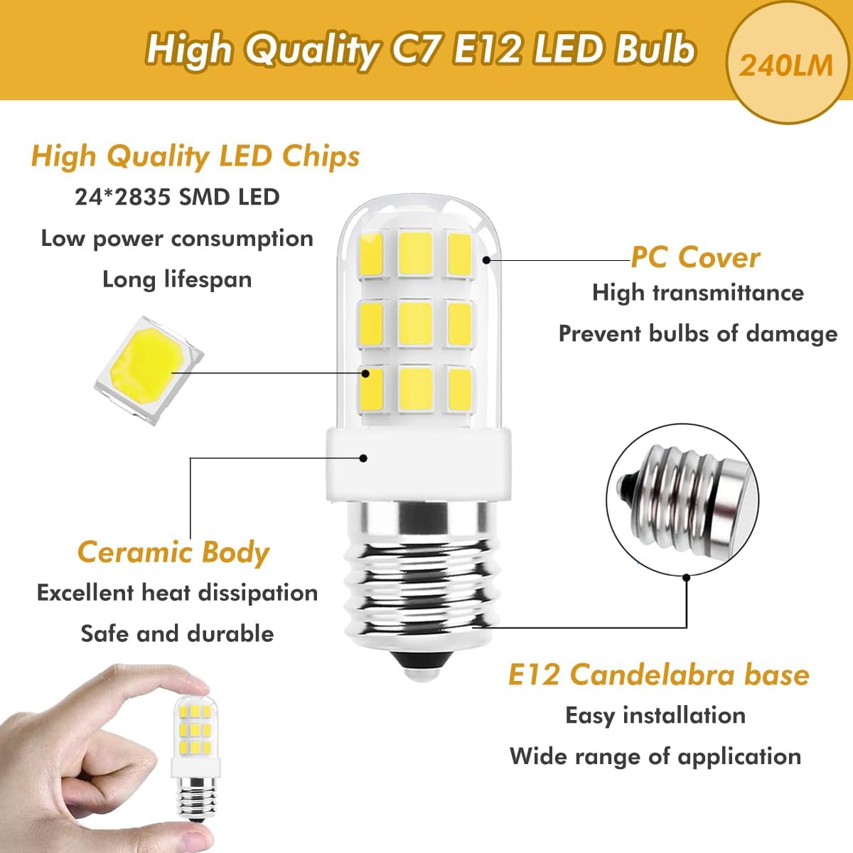 ZSSXOLED Paquete de 5 Bombilla LED C7 E12 de 2 W, bombillas de repuesto C7 para lámparas de sal del Himalaya de 15 a 20 W, base de candelabro E12,