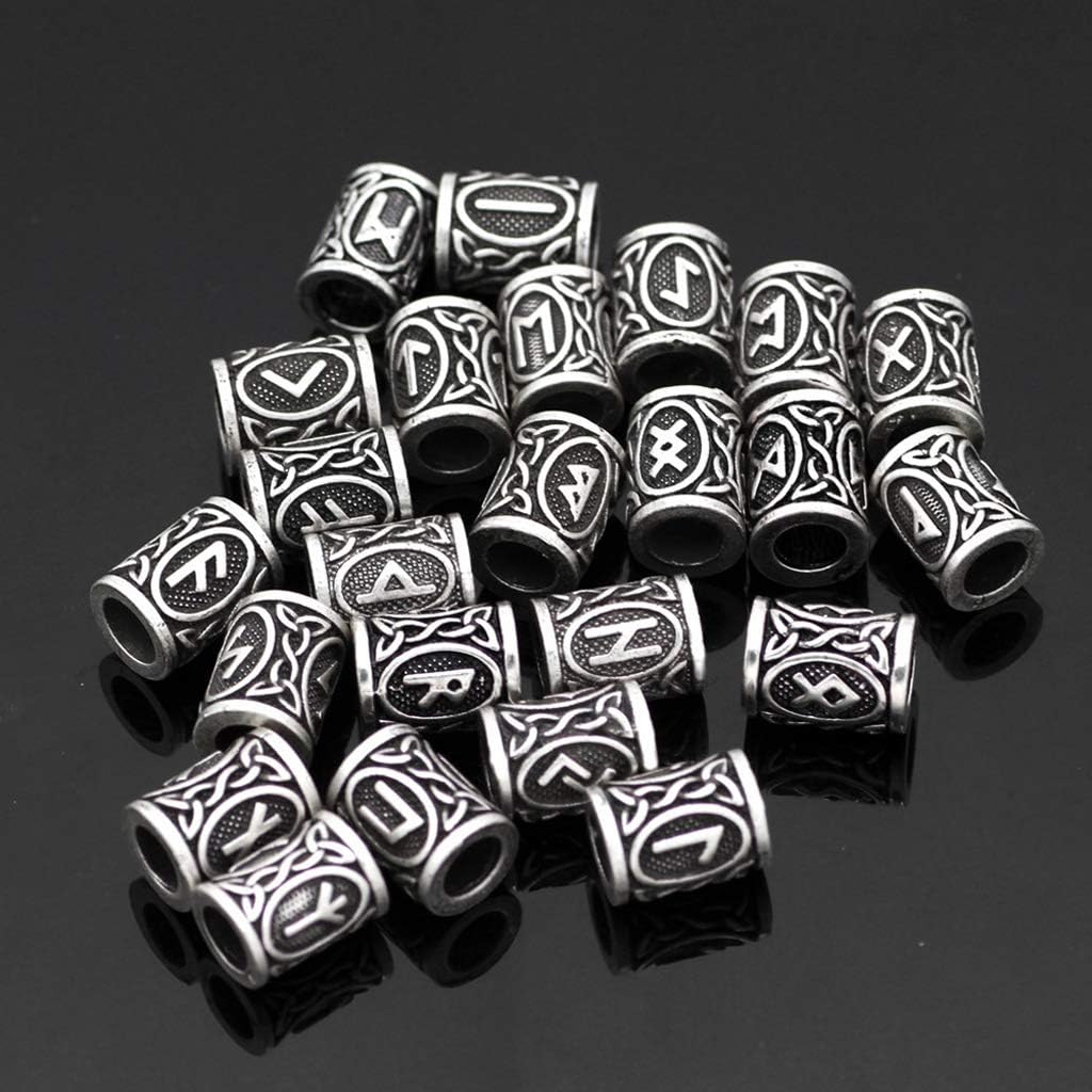 24 cuentas de metal vintage Silver West para costa Paracord runa de cuerda de paracaídas, pulseras antiguas para el cabello, barbas, joyería,