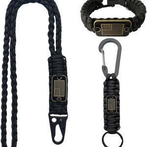 Heavy Duty Paracord Set – Lanyard Necklace, Carabiner Keychain, and Tactical Survival Bracelet for Men and Woman with Bronze USA Flag Heavy Duty Paracord Set – Lanyard Necklace, Carabiner Keychain, and Tactical Survival Bracelet for Men and Woman with Bronze USA Flag