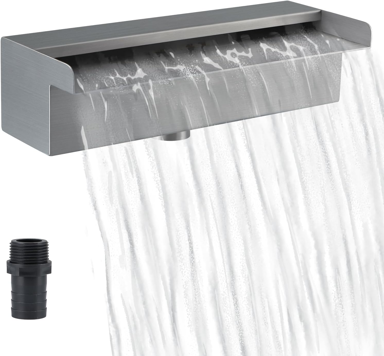 Fuente de piscina de acero inoxidable 304 con conector, derrame de agua rectangular de 12 pulgadas para piscina, jardín, estanque al aire libre, spa
