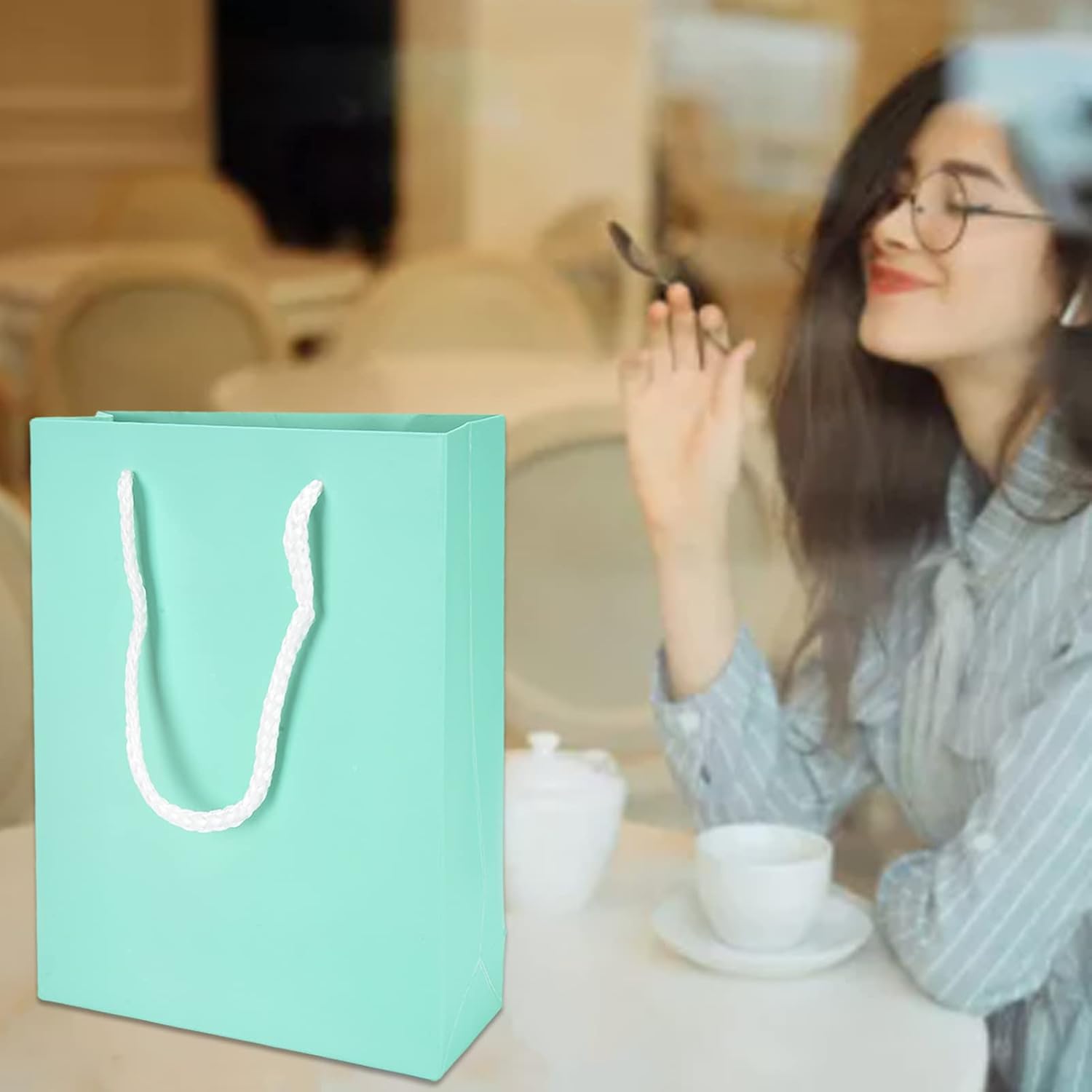 BORDSTRACT Bolsas de embalaje de regalo de papel, 10 bolsas reutilizables de color puro, 5 rosas y 5 verdes con asa, bolsa vertical de regalo para