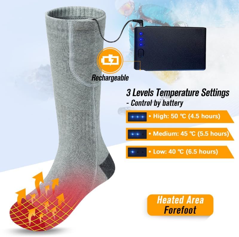 Meet – Calcetines térmicos para hombres y mujeres, 7.4 V 3400 mAh, batería recargable, calcetines de calefacción eléctrica, calentadores de pies de
