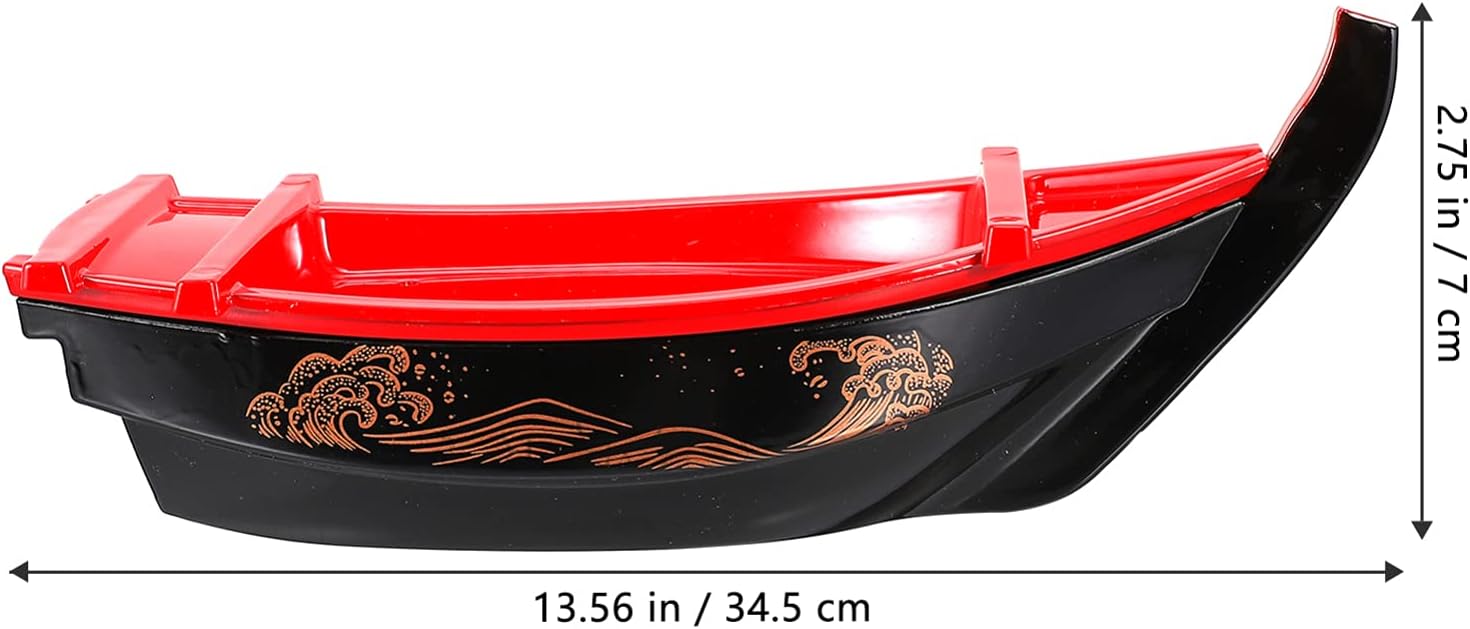 Hemoton Plato de sushi con forma de barco, plato de sushi para servir sushi, vajilla de estilo japonés, bandeja de plástico de melamina, bandeja
