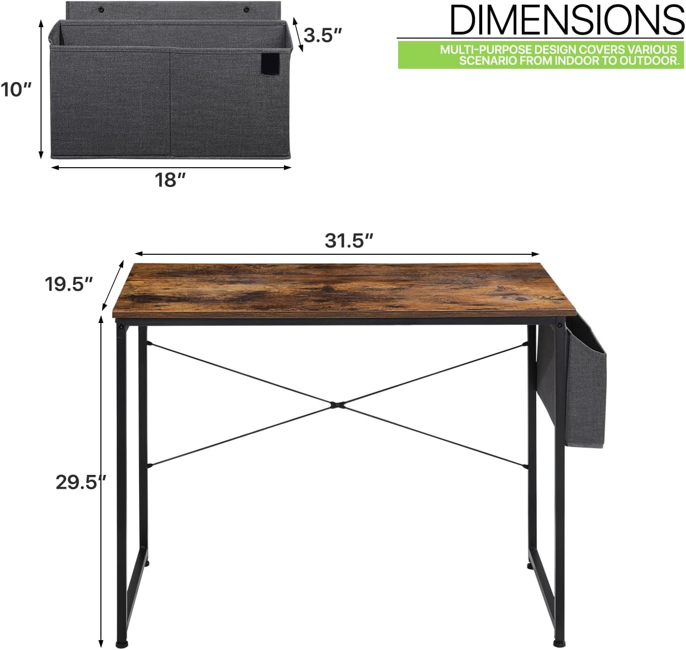 Magshion Escritorio simple de computadora de 32 pulgadas, mesa de estudio moderna para estudiantes con bolsa de almacenamiento para el hogar,