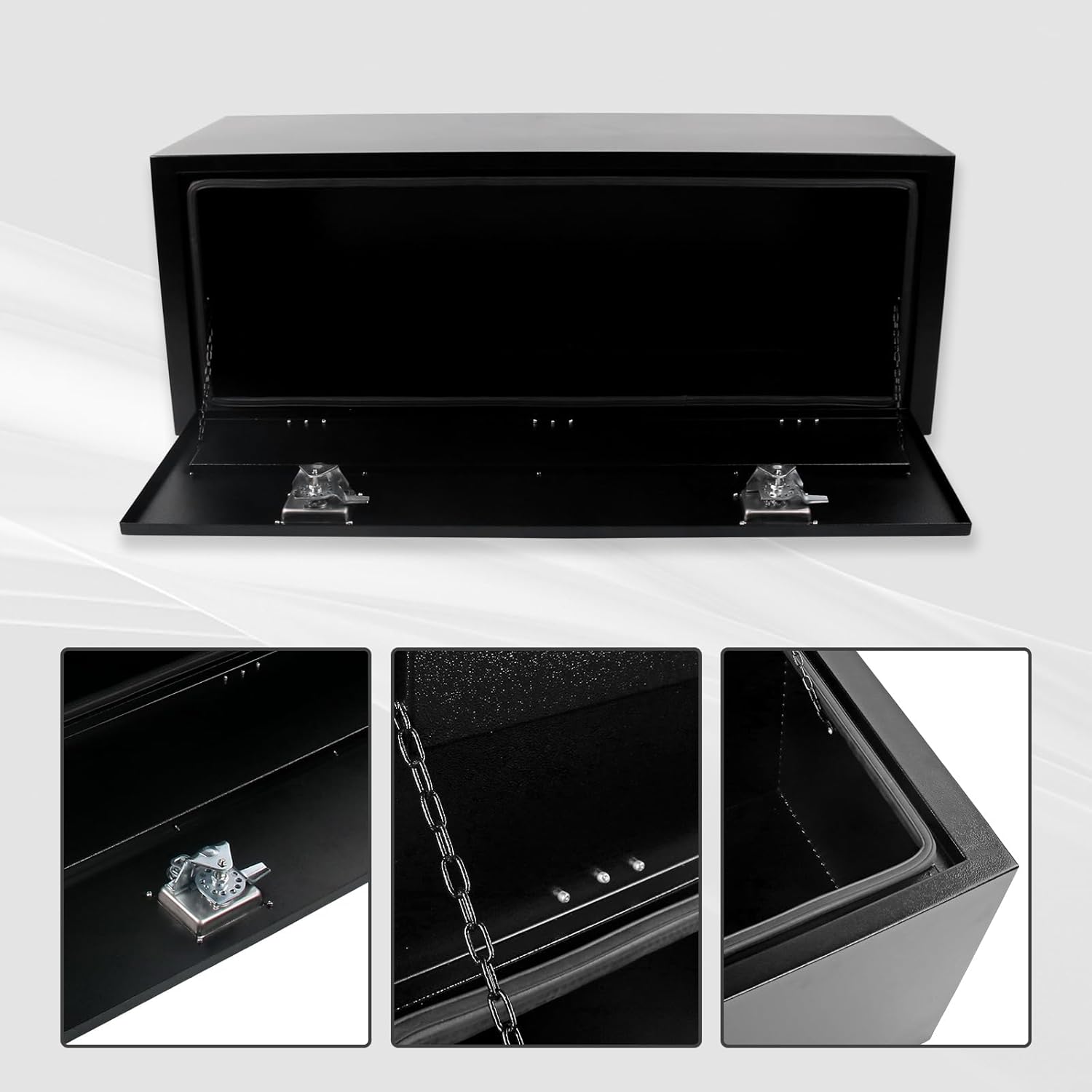 Caja de herramientas de acero negro de 48 pulgadas, para camión, automóvil, remolque, recogida en exteriores, caja de herramientas debajo de la