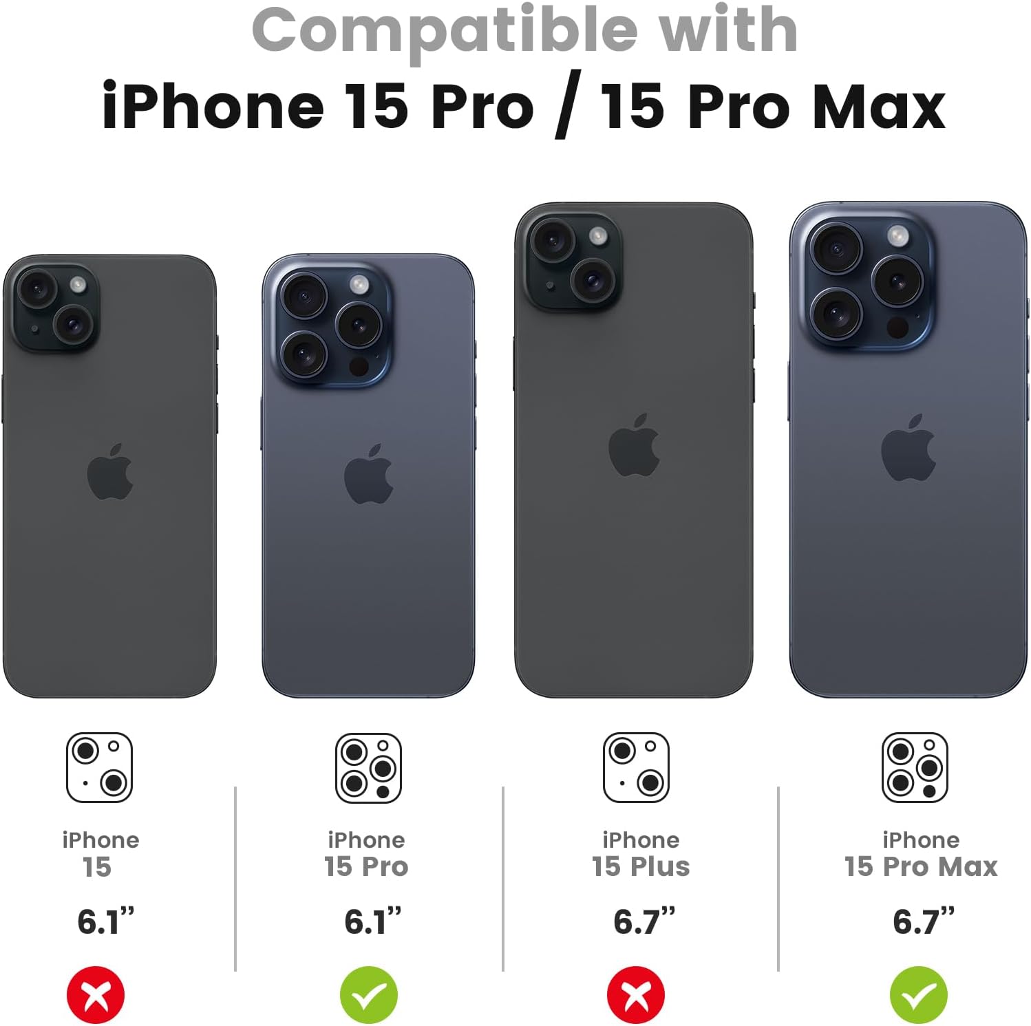 Tensea 3 piezas Protector de pantalla de cámara para iPhone 15 Pro  15 Pro Max, protector de lente de película de vidrio templado, transparente de