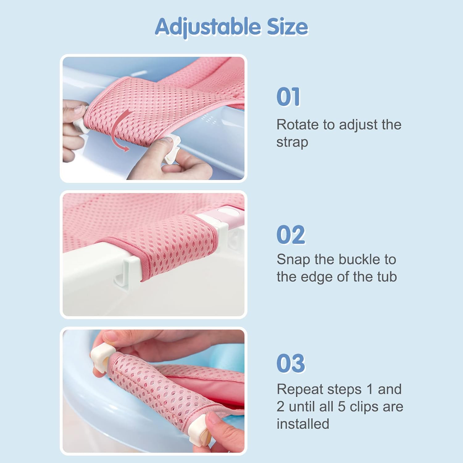 Colorlife Red de soporte para asiento de baño para bebé, ajustable, cómoda, antideslizante, de cinco puntas, malla para recién nacido de 0 a 6