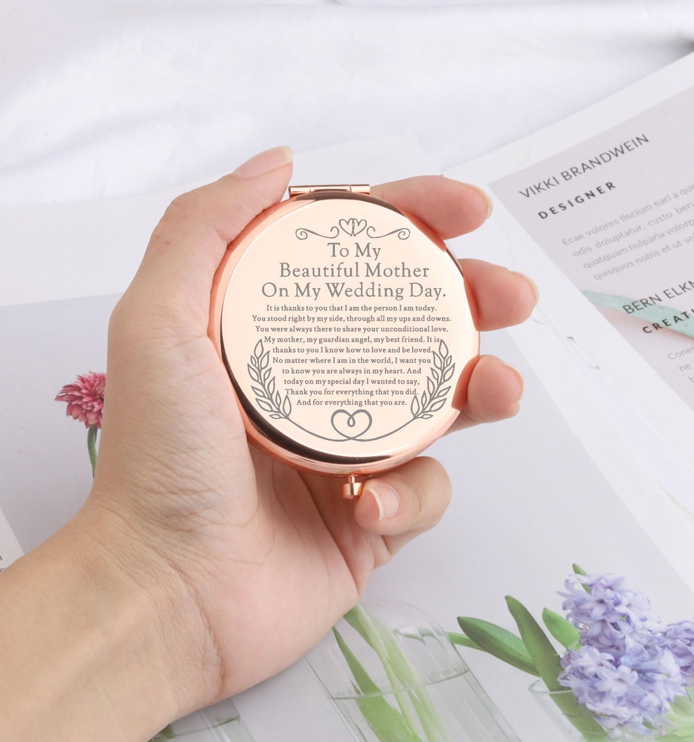 WSNANG Espejo de maquillaje para madre de la novia, espejo compacto para mamá, regalos sentimentales, regalo de recuerdo de boda (para madre espejo)