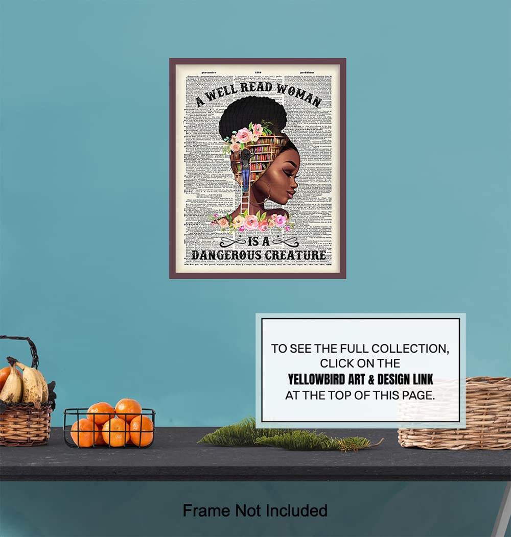 Empowered Black Women Poster LARGE 11×14 – Classroom Decor – Motivational Wall Art – Never Underestimate the Power of a Girl With a Book – African