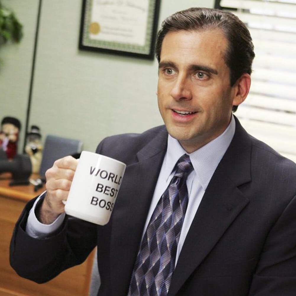Dunder Mifflin (The Office) World’s Best Boss TV Show – Taza de cerámica para café (té, cacao) de 15 onzas, taza oficial de Michael Scott como se ve