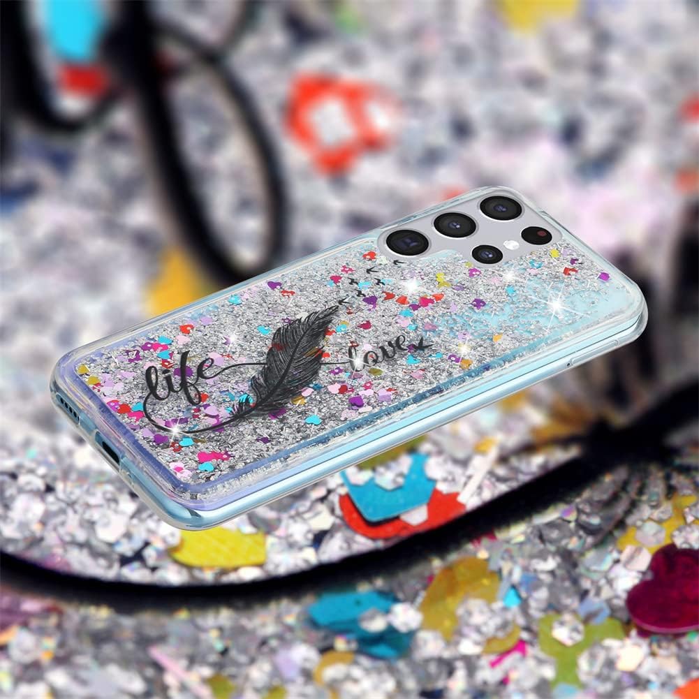 Funda con purpurina para Galaxy S22 Ultra para mujeres y niñas, funda transparente de poliuretano termoplástico suave con purpurina y purpurina que