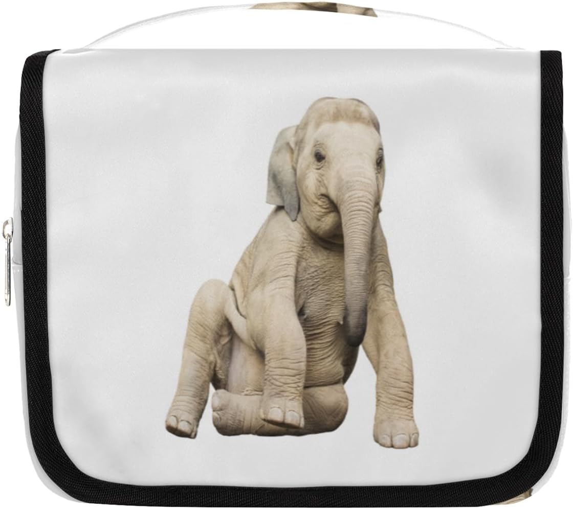 QsirBC Bolsa de aseo de elefante lindo de animales para mujer, organizador de maquillaje de viaje con gancho para colgar, bolsas de cosméticos de