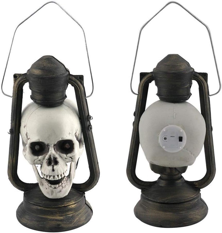 Farol de Halloween con luz LED de estatua de cráneo, decoración de Halloween, luz nocturna de resina, accesorio de calavera de terror, decoración de