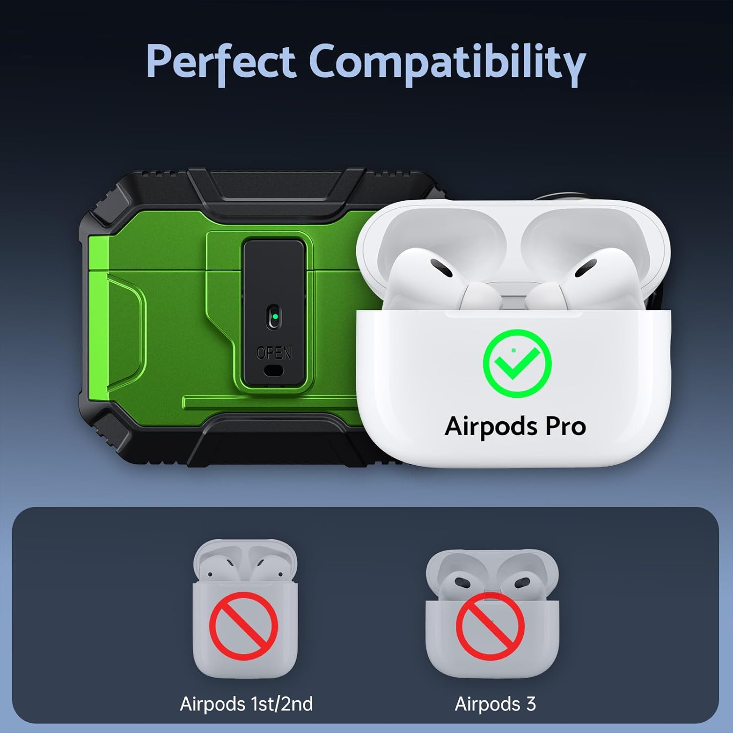 DASFOND Armor – Funda rígida para auriculares Airpods Pro, grado militar, protección completa, a prueba de golpes, soporte de carga inalámbrica con