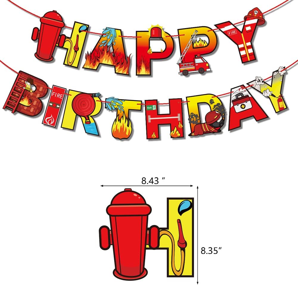 Suministros de fiesta de cumpleaños de camión de bomberos para niños y niñas, pancarta temática de feliz cumpleaños, globos de aluminio para