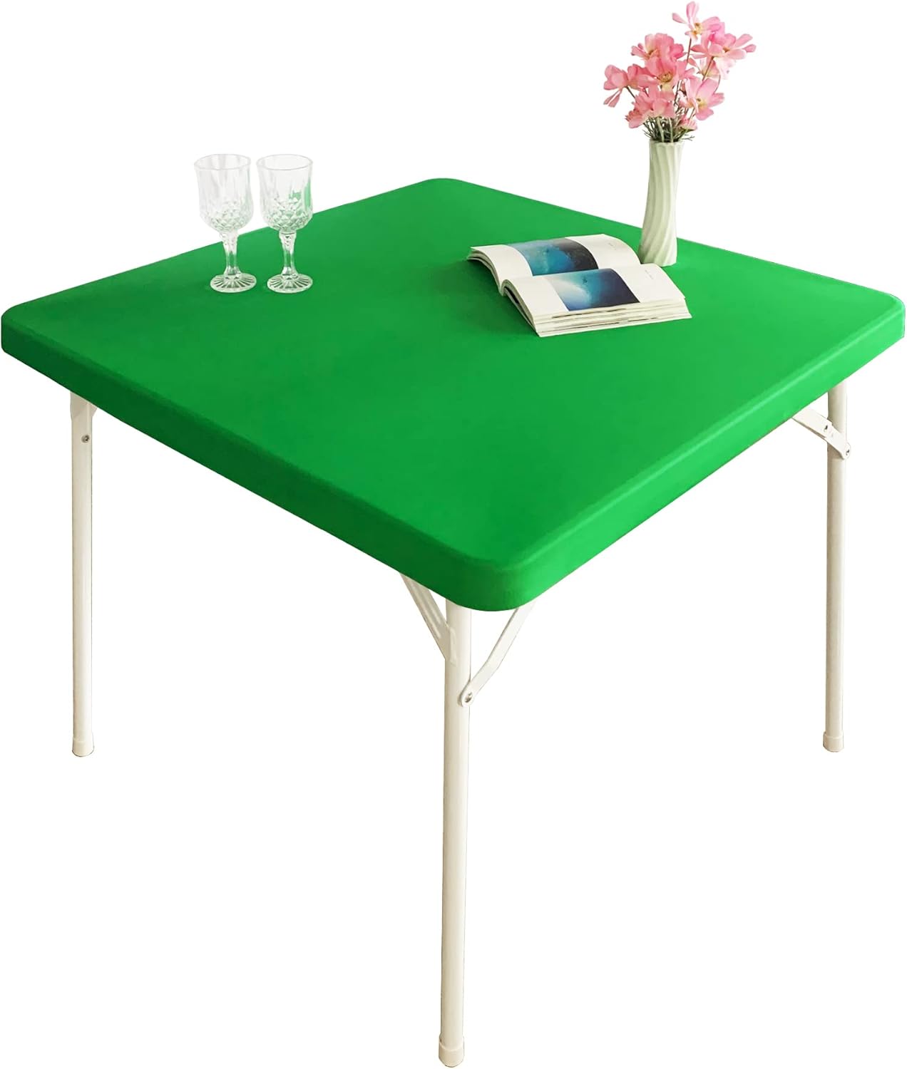Fundas cuadradas elásticas de elastano para mesa de cóctel, color verde, 34 x 34 pulgadas