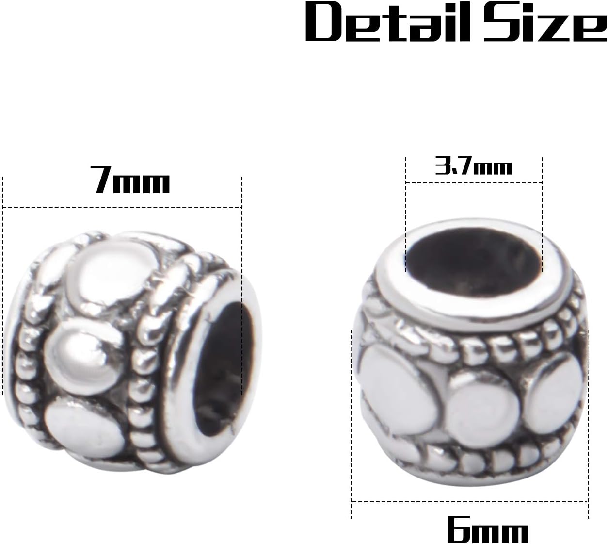 BronaGrand 100 cuentas espaciadoras de plata tibetana, cuentas de agujero grande, cuentas de tubo hueco para bricolaje, collares, pulseras