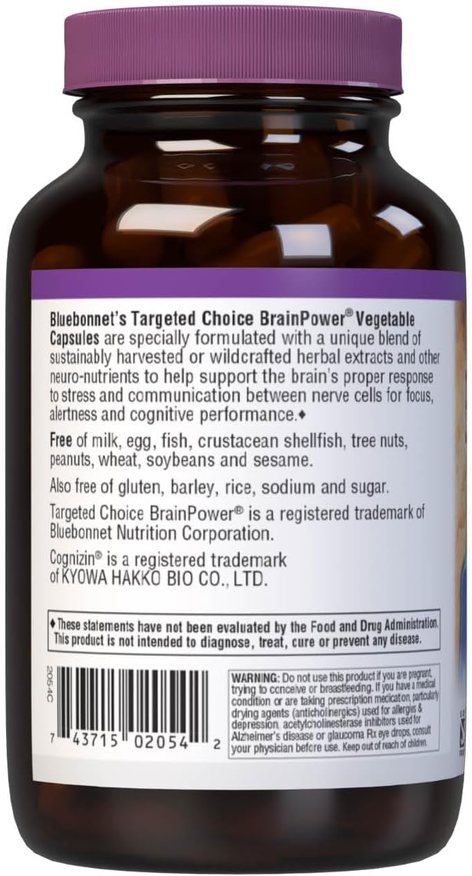 Bluebonnet Nutrition Brain Power – Mezcla nootrópica a base de alimentos integrales – Para la salud cerebral – Bacopa, melena de león, arándano y
