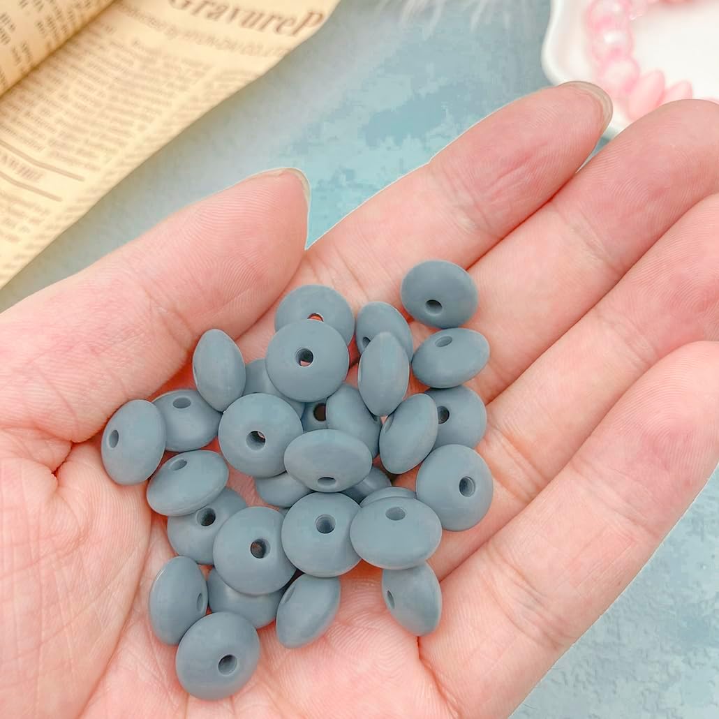 Mulutoo 100 cuentas de silicona de lentejas de 0.472 pulgadas (0.472 in), kit a granel de cuentas de silicona para llavero, collar, pulsera,