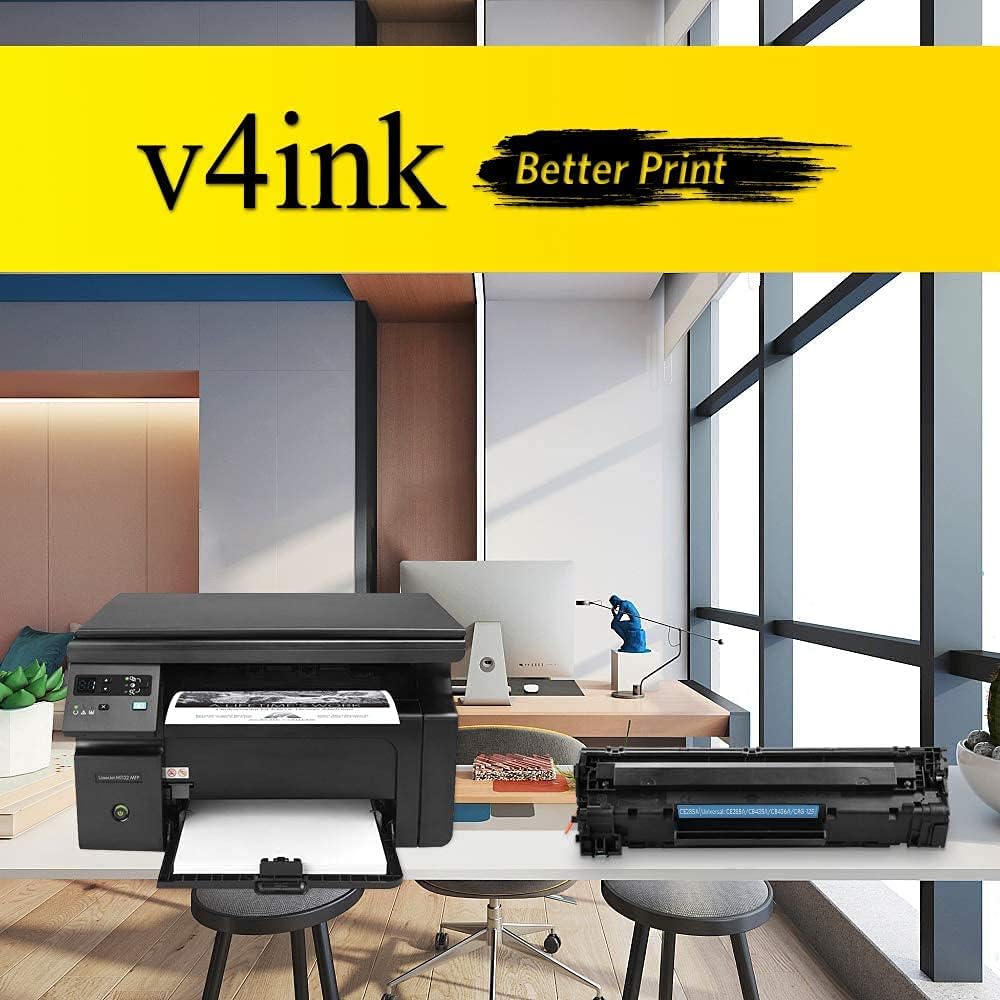 V4INK 1 paquete de repuesto para CB436A, cartucho de tóner Canon 125 negro para impresoras HP LaserJet P1102w, HP M1212nf., negro – paquete de 4