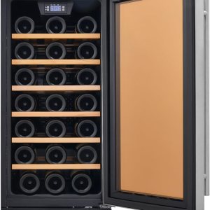 Enfriador de vino de 15 pulgadas debajo del mostrador, refrigerador de vino integrado de 33 botellas, puerta de vidrio debajo del gabinete, acero Enfriador de vino de 15 pulgadas debajo del mostrador, refrigerador de vino integrado de 33 botellas, puerta de vidrio debajo del gabinete, acero