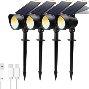 Solar Spot Lights Outdoor with 3 Lighting Modes, Solar Led Landscape Lights with Solar & USB Charging, Flood Lights Outdoor Patio Decor Lights IP65 Solar Spot Lights Outdoor with 3 Lighting Modes, Solar Led Landscape Lights with Solar & USB Charging, Flood Lights Outdoor Patio Decor Lights IP65