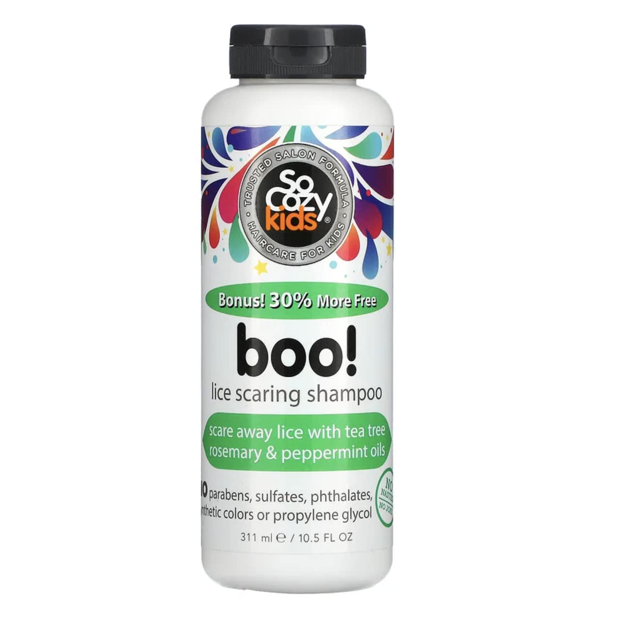 SoCozy Boo! Champú para el cabello de los niños, tratamiento eficaz de piojos (10.5 onzas líquidas) ahuyenta los piojos con aceites de árbol de té,
