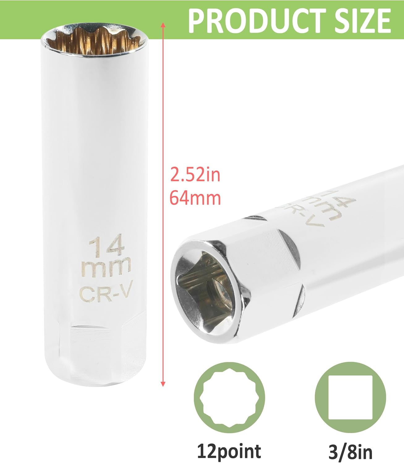 RACOONA Enchufe de bujía de 0.551 in0.630 in, enchufe magnético de pared delgada, accesorios de automóvil, herramienta de extracción de 12 puntos,