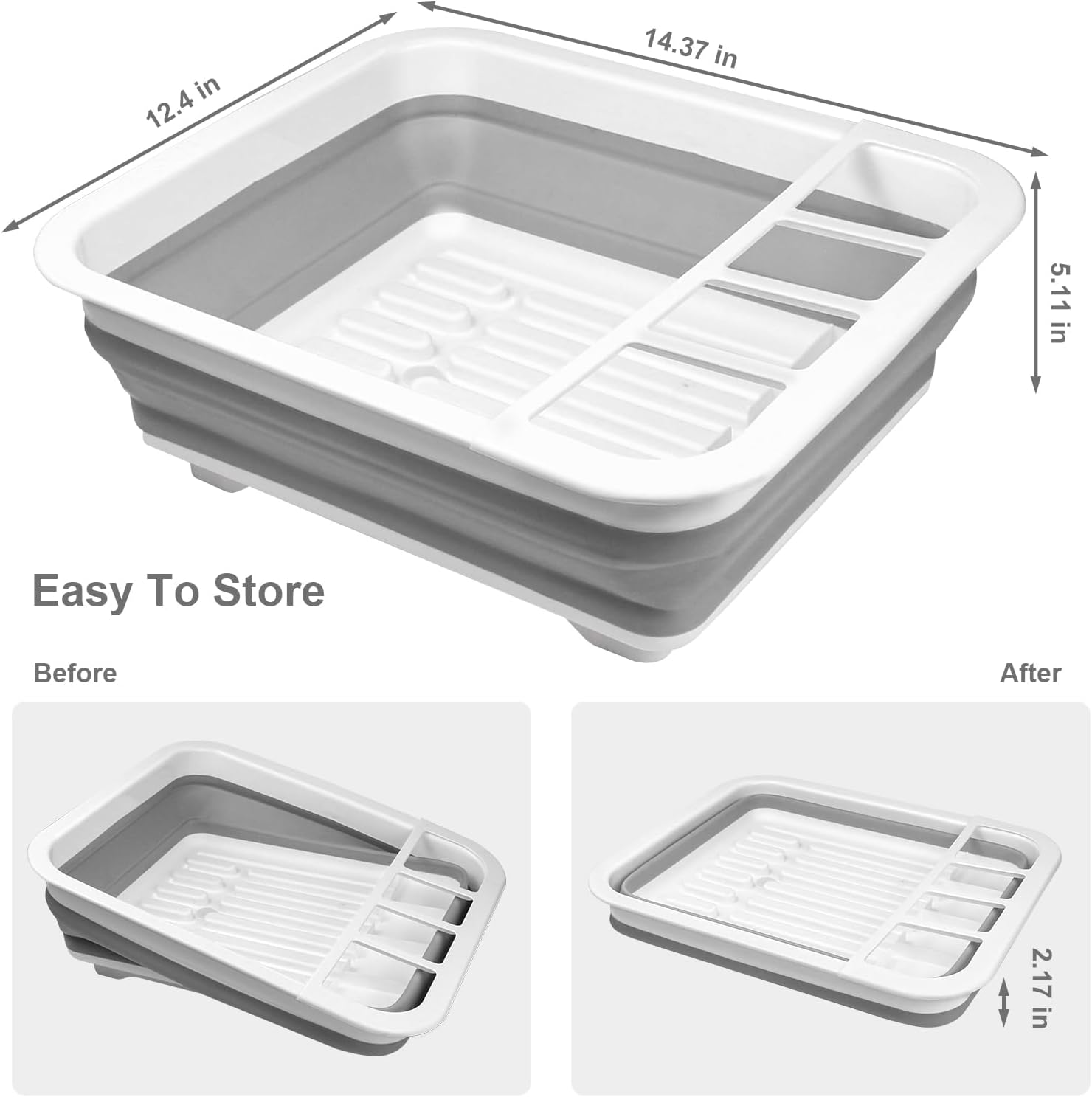 Escurridor de platos plegable portátil para encimera de cocina, tapones de drenaje y puertos de drenaje giratorios, ahorro de espacio, adecuado para