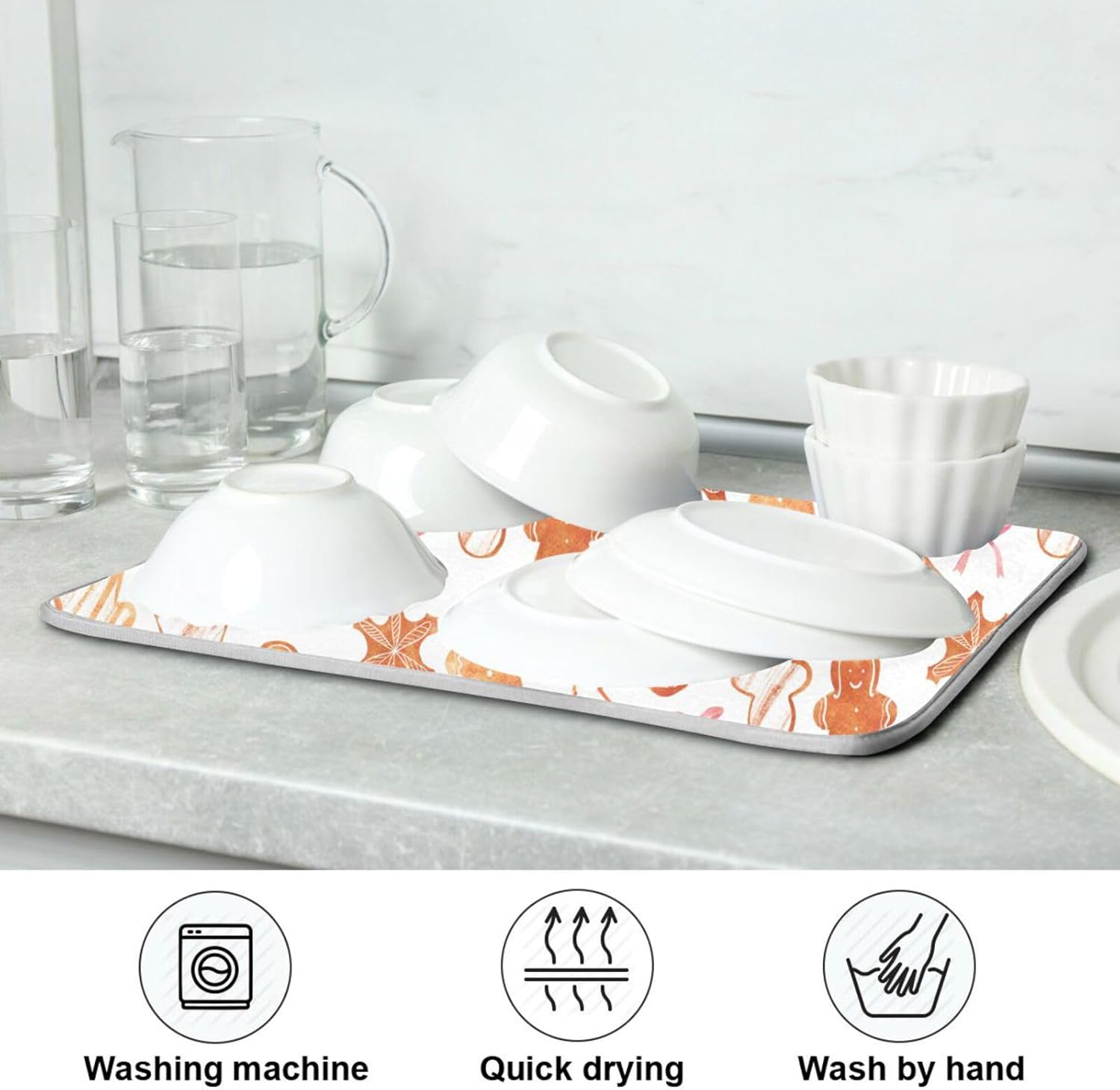 Tapete de secado de galletas de Navidad, lavable, absorbente, accesorios para encimera de cocina, escurridor de platos, tapetes para encimera de