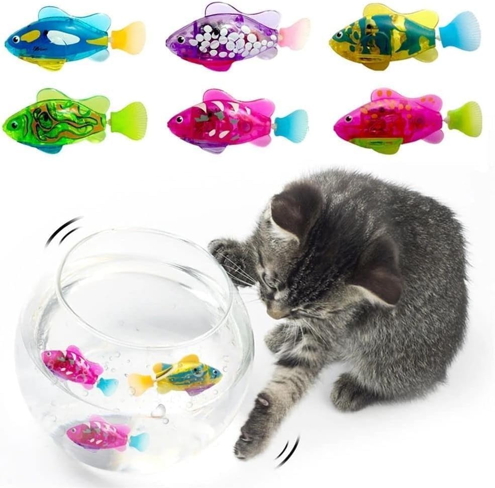 Galyacht Juguete eléctrico interactivo verde de los peces de la natación 1PS para los gatos de interior juega para el gato con luz LED, el