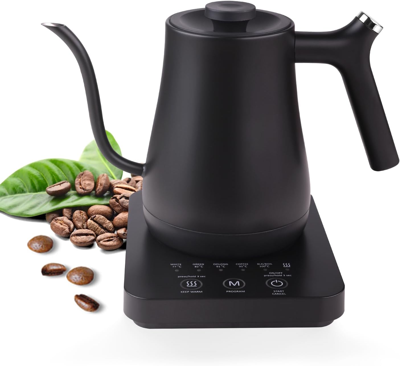 Huogary Hervidor eléctrico de cuello de cisne, tetera para verter sobre la tetera y tetera, hervidor de temperatura variable para café y té,