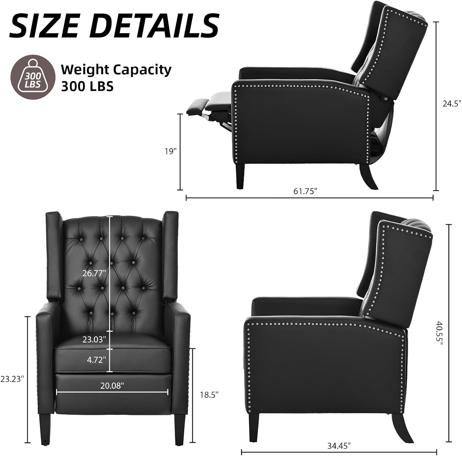 Silla reclinable moderna de piel sintética, silla reclinable con respaldo de empuje, sillón de lectura copetudo, silla decorativa para sala de