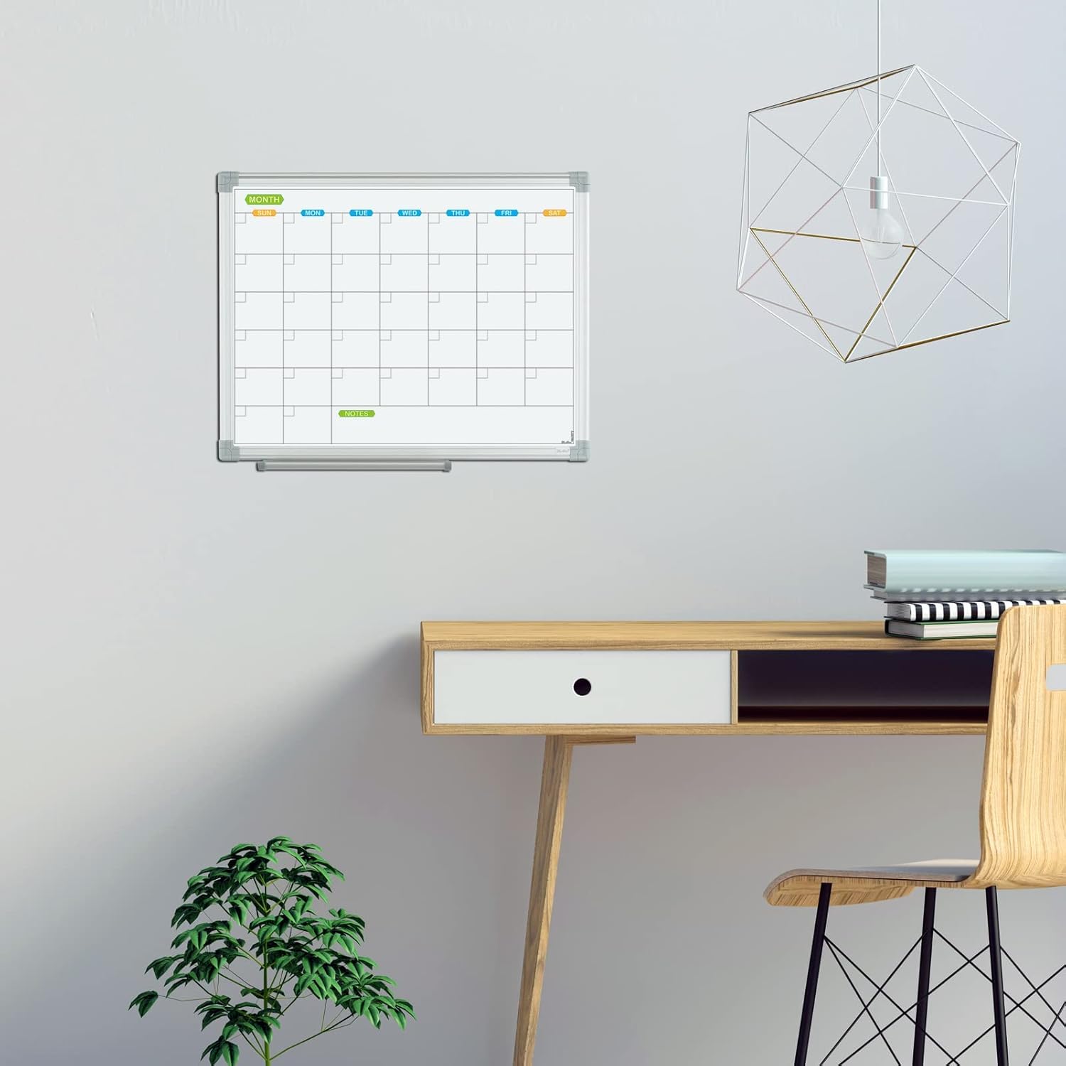 JILoffice Calendario mensual de borrado en seco de 15 x 12 pulgadas, pizarra de borrado en seco de doble cara, tablero de calendario, marco de