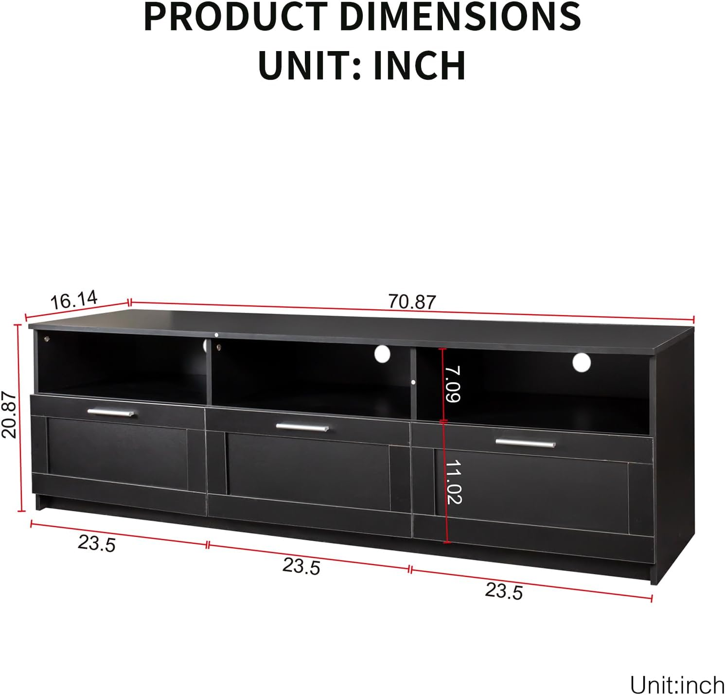 LETESA Moderno soporte de TV minimalista de madera, centro de entretenimiento con consola multimedia con cajones y estantes abiertos, mueble de TV