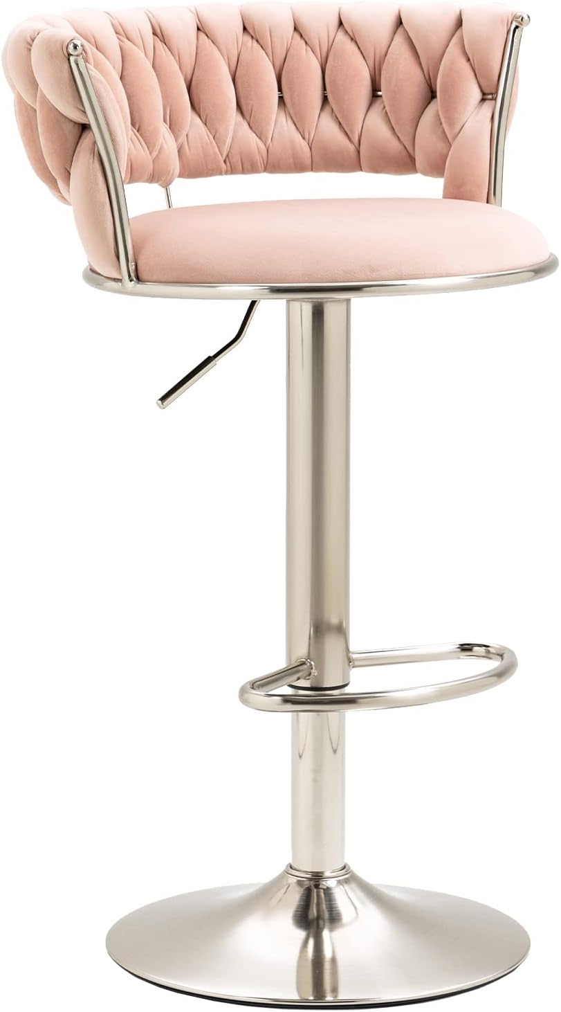 Kakotito Taburetes de bar con respaldo y reposapiés, taburetes de bar ajustables con patas plateadas, taburete de bar retro y taburete de bar de