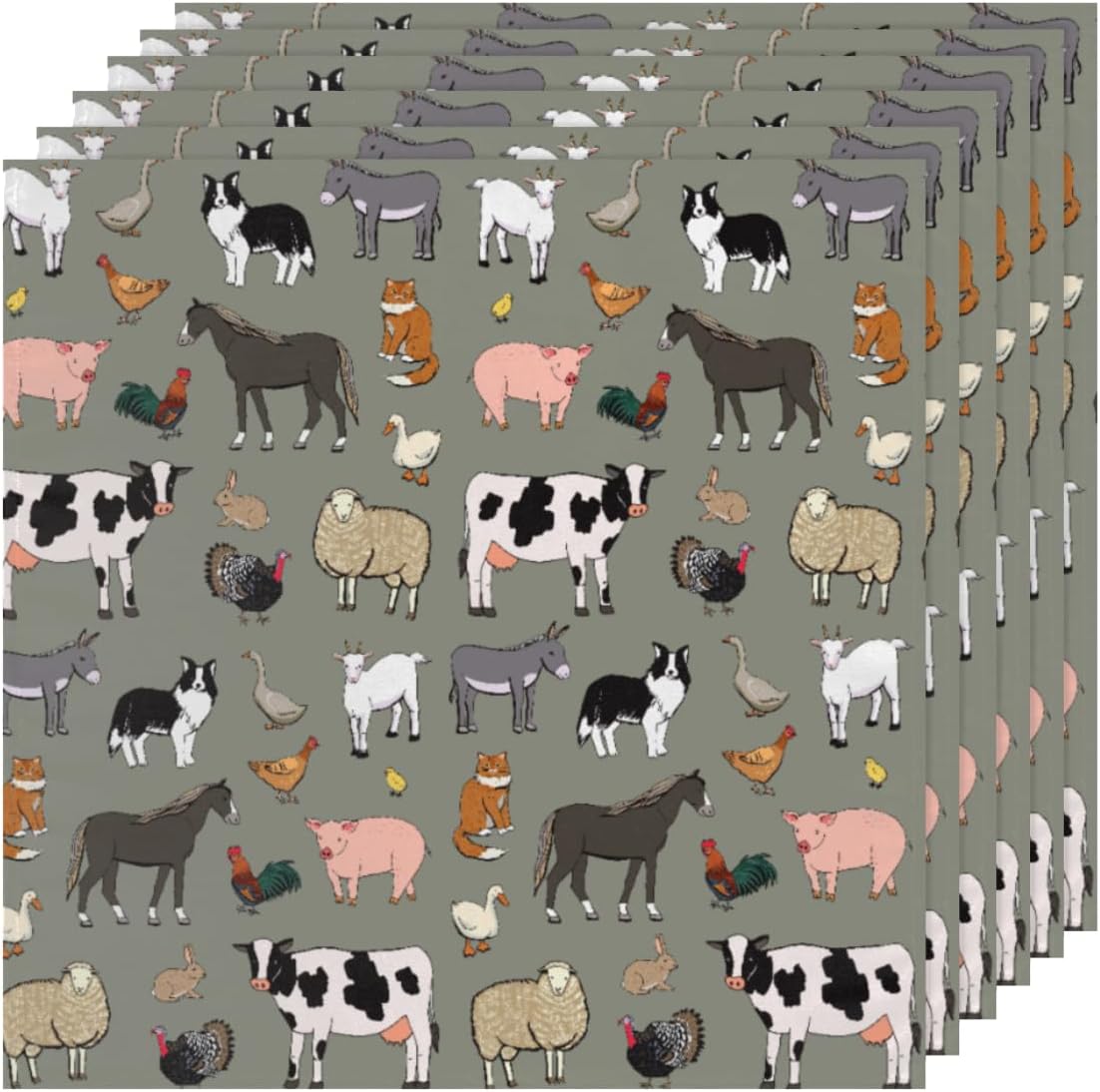Cloth Napkins Set of 4 Cute Cow 20×20 Inch Cloth Napkins Farm Animals Rooster Cow Washable Reusable Kitchen Dinner Napkins Table Decor for Wedding,