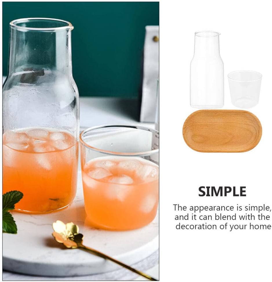Juego de botellas de agua transparentes de cristal para mesita de noche, jarra de agua nocturna con juego de tazas, jarra de agua de jugo de vidrio