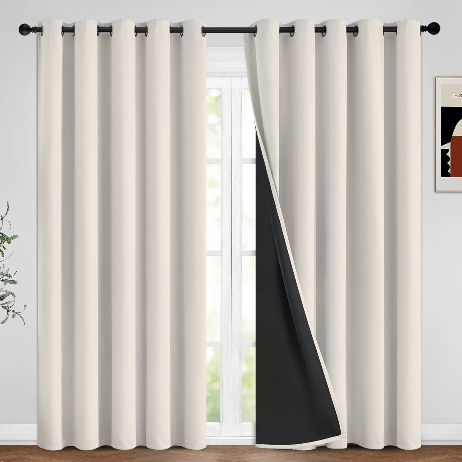 Yakamok Cortinas 100% opacas para dormitorio, 96 pulgadas de largo, cortinas de bloqueo de luz total con respaldo negro, paneles de ojales sólidos