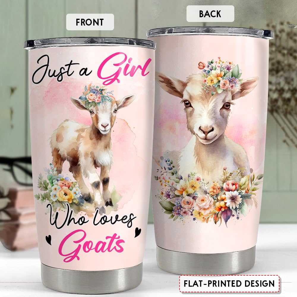 SANDJEST Vaso de cabra de 20 onzas con aislamiento de acero inoxidable con diseño de chica y cabra para café, taza de viaje, regalos para mujeres,