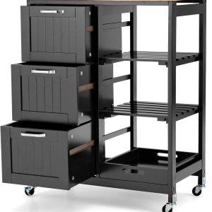 PETSITE Carrito de isla de cocina con almacenamiento y ruedas, mesa de isla pequeña con cajones y estantes para el hogar, color negro PETSITE Carrito de isla de cocina con almacenamiento y ruedas, mesa de isla pequeña con cajones y estantes para el hogar, color negro