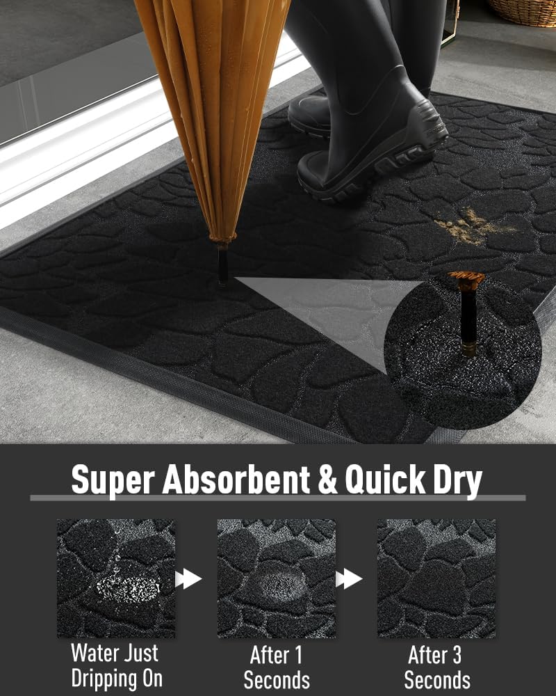 AMOAMI – Tapete de puerta  Tapete de bienvenida absorbente resistente para puerta delantera, tapete de goma antideslizante para puerta delantera,