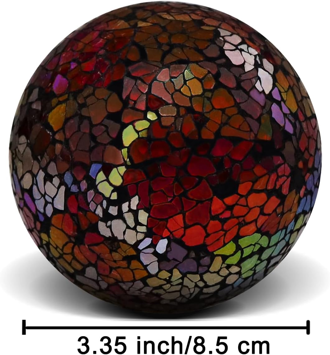 Yatinkim Bolas de vidrio de 3.35 pulgadas, orbes decorativas para tazón, esferas de mosaico negro rojizo, bolas sólidas, decoración de mesa, jarrón