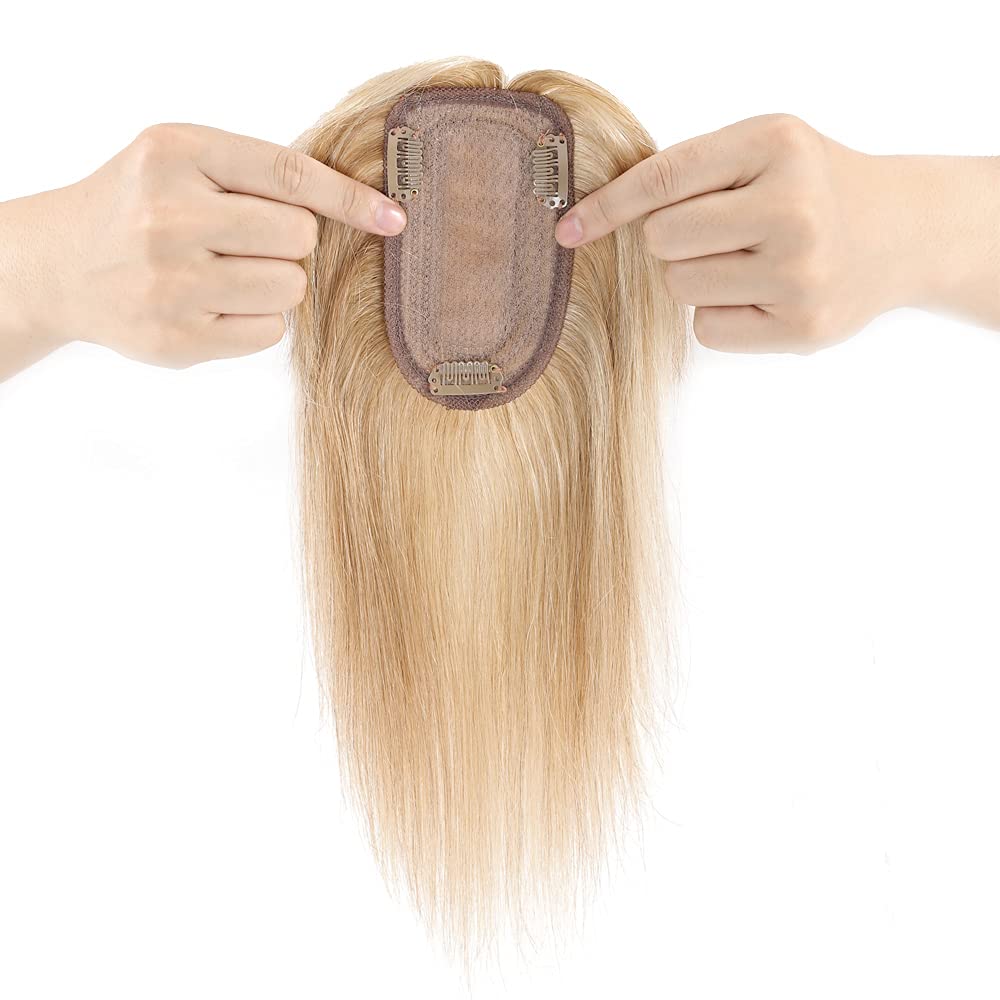 Hairro Extensiones de cabello humano con flequillo, extensiones de cabello virgen Remy con clip para mujer, base de seda de 2.8 x 5.1 pulgadas para