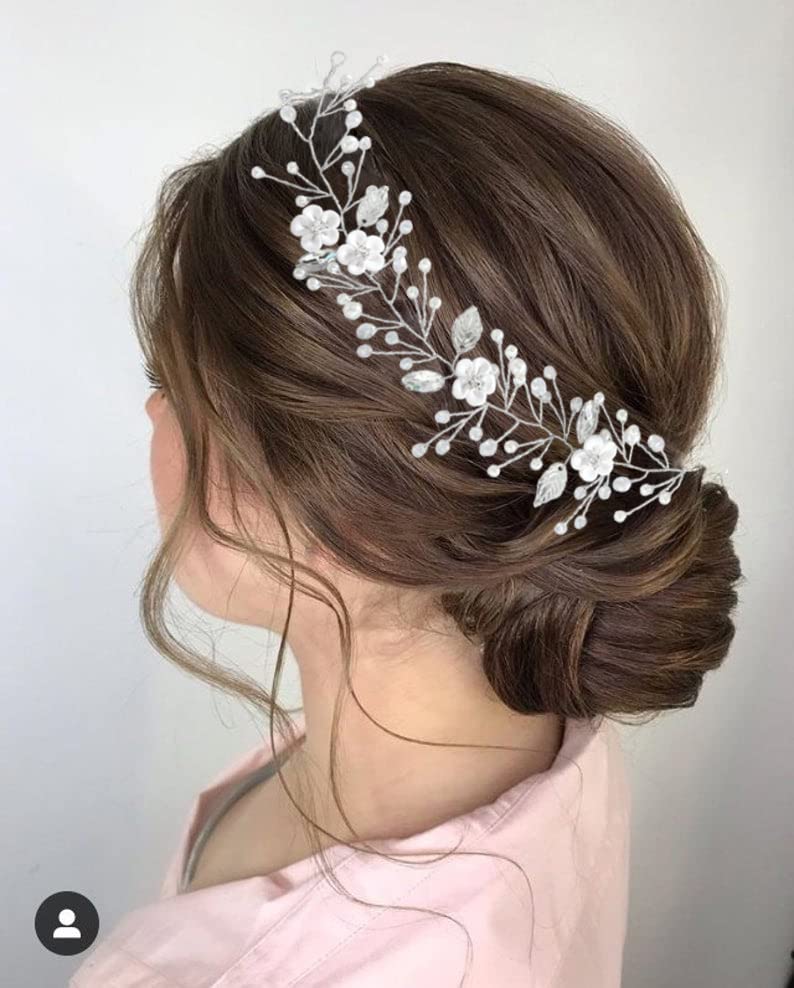 Yean Diadema de novia para boda, accesorios para el cabello de novia, pieza de pelo de flores para mujeres y niñas (plateado)